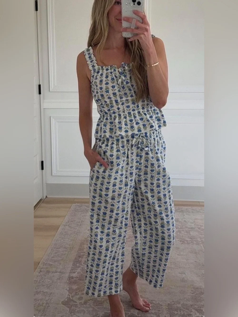 Seersucker Matching Set Blue Floral by Auden - NWT